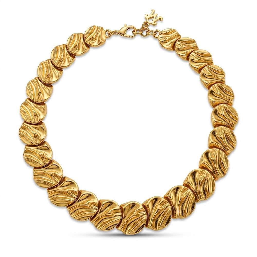 Vintage Monet Gold Tone Medallion Statement Collar Necklace, Signed 1980s